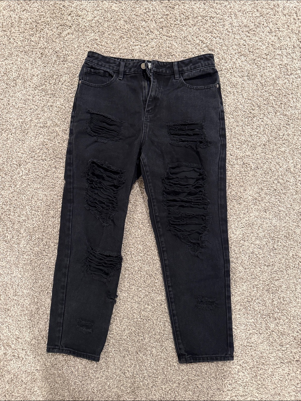Black Distressed Boyfriend Jeans for Women